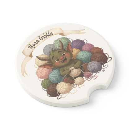 Yarn Goblin Soapstone Car Coaster — Cute Knitting-Themed Cup Holder Mat