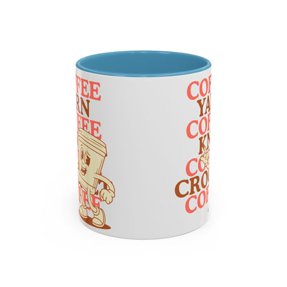 Coffee, Yarn, Knit, Crochet Coffee Mug | Retro Coffee Cup Design