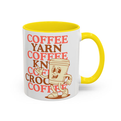 Coffee, Yarn, Knit, Crochet Coffee Mug | Retro Coffee Cup Design