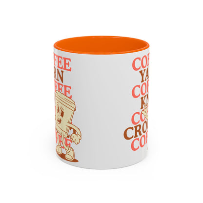 Coffee, Yarn, Knit, Crochet Coffee Mug | Retro Coffee Cup Design