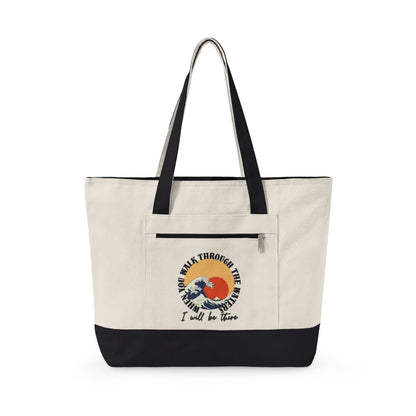 Canvas Tote Bag — Vintage Wave Sunset ‘I Walk the Waves’ Zippered Tote