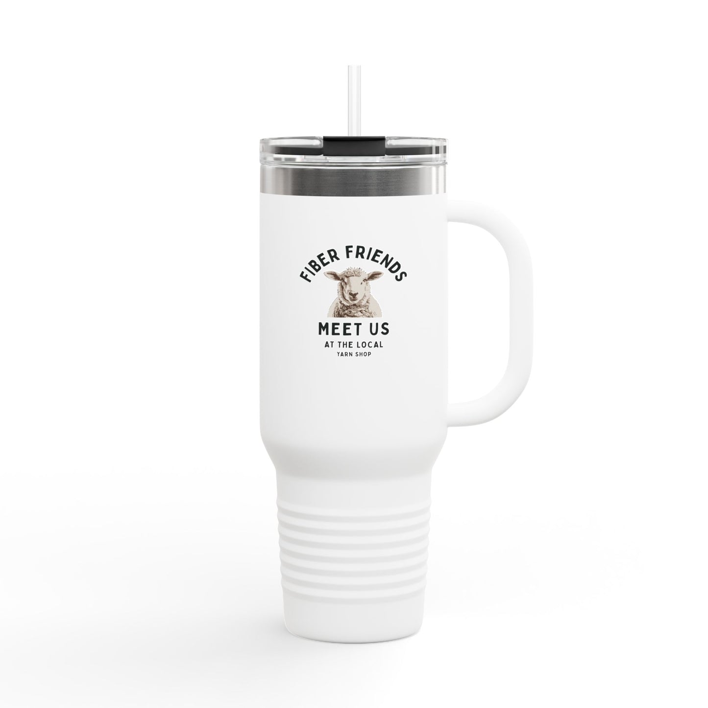 40oz Insulated Travel Mug - 'Fiber Friends Meet Us' Cute Sheep Design