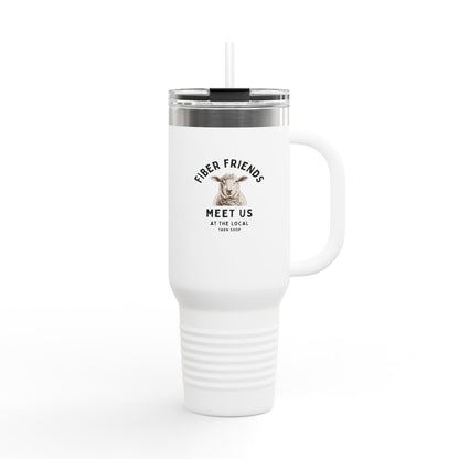 40oz Insulated Travel Mug - 'Fiber Friends Meet Us' Cute Sheep Design